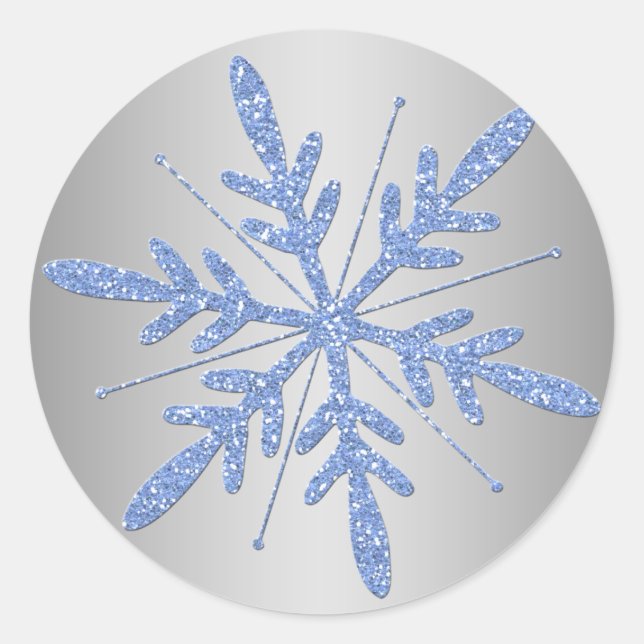 Glittery Blue and Silver Snowflake Sticker (Front)