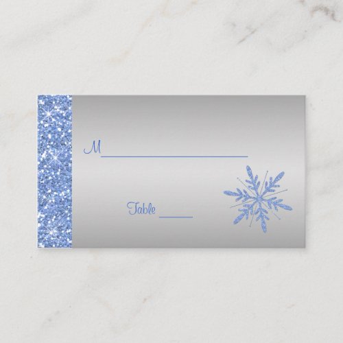 Glittery Blue and Silver Snowflakes Placecards Business Card Templates