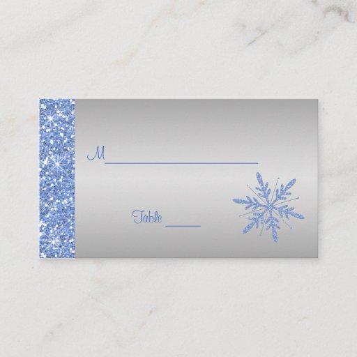 Customizable Glittery Blue and Silver Snowflakes Placecards Business Card Templates