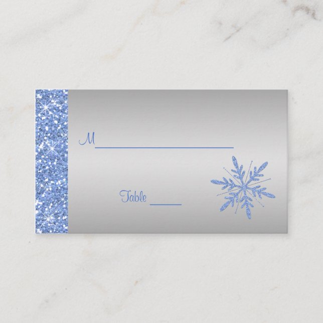 Glittery Blue and Silver Snowflakes Placecards (Front)