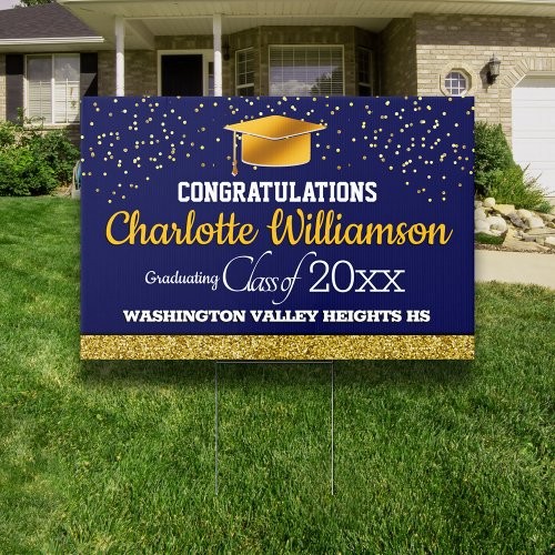 Glittery Blue and Yellow Congratulations Graduate Sign