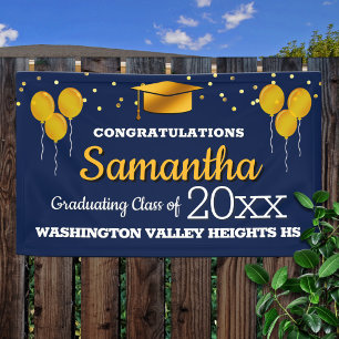 Glittery Blue and Yellow Graduation Banner