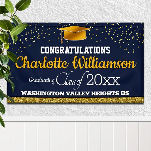 Glittery Blue and Yellow Graduation Banner