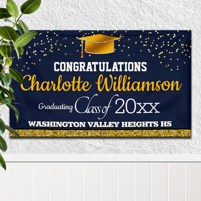 Glittery Blue and Yellow Graduation Banner (Creator Uploaded)