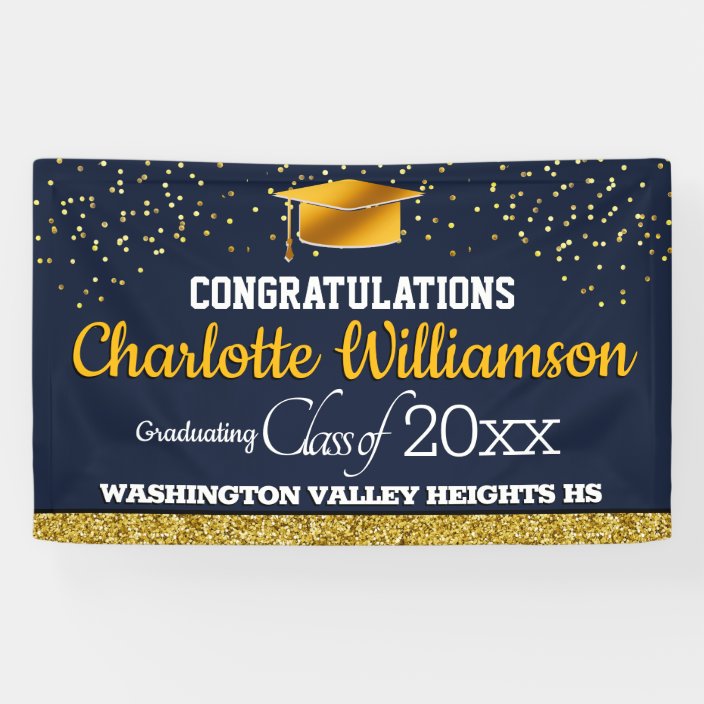 Glittery Blue and Yellow Graduation Banner | Zazzle.com