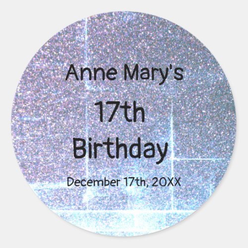 Glittery Blue Artsy 17th Birthday Custom Age 2024 Classic Round Sticker