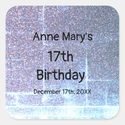 Glittery Blue Artsy 17th Birthday Custom Age 2024 Square Sticker