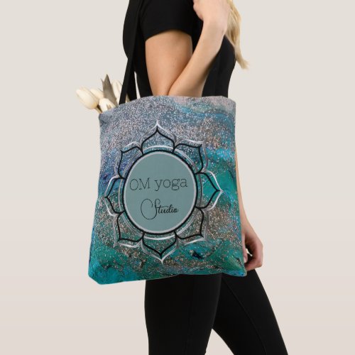 Glittery Blue Elegant OM Lotus Business Logo  Tote Bag