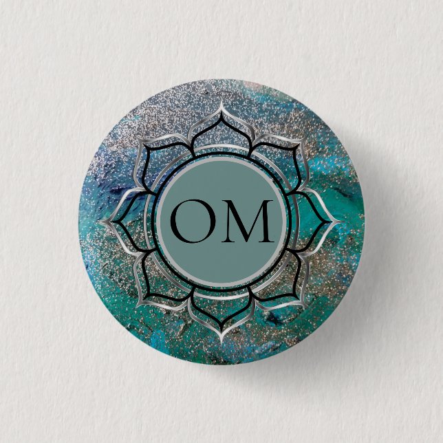 Glittery Blue Elegant OM Lotus   Button (Front)