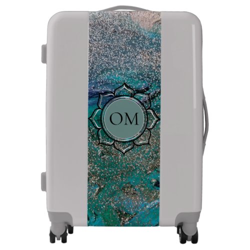 Glittery Blue Elegant OM Lotus   Luggage