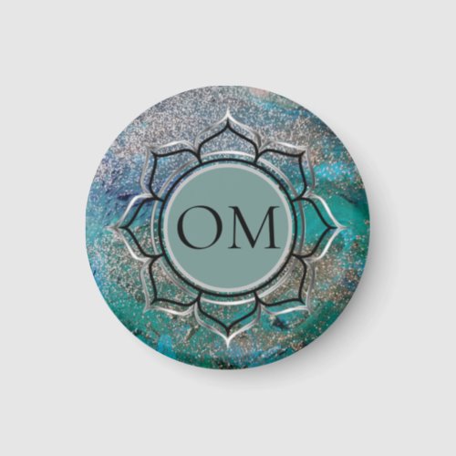 Glittery Blue Elegant OM Lotus   Magnet