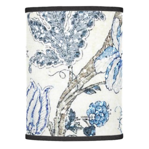 Glittery Blue Floral on Winter White Lamp Shade