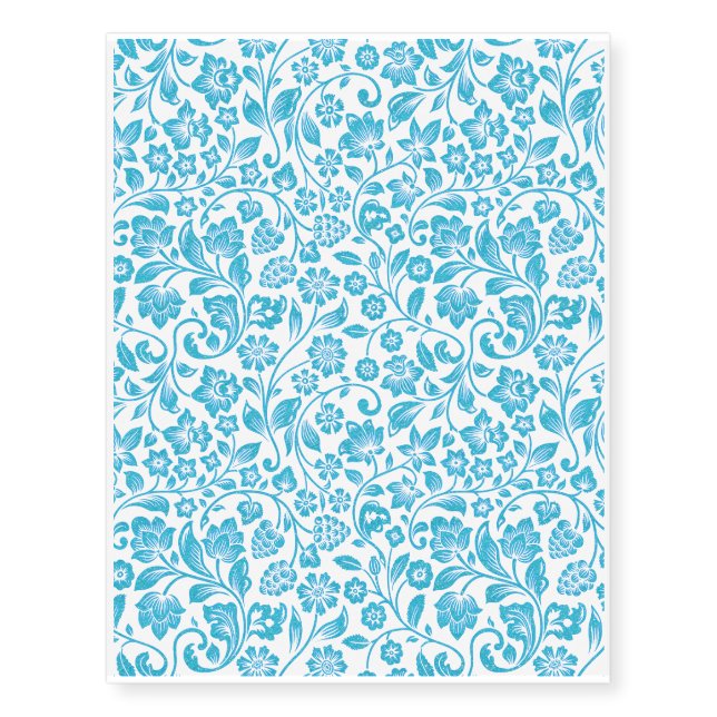 Glittery Blue Floral Temporary Tattoos (Front)