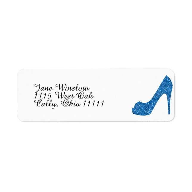 Glittery Blue High Heel Label (Front)