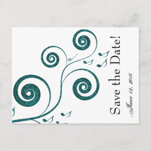 Glittery Blue Music Save the Date Announcement Postcard