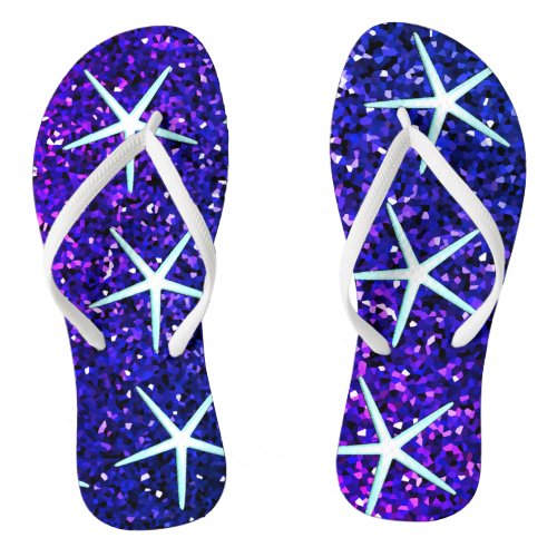 Glittery Blue Ombre Sparkle Starfish Patterns Cute Flip Flops