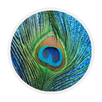 Glittery Blue Peacock Edible Frosting Rounds by Peacocks at Zazzle