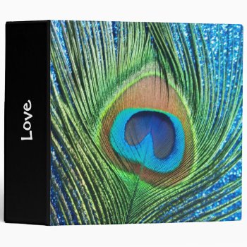 Glittery Blue Peacock Feather Still Life 3 Ring Binder by Peacocks at Zazzle
