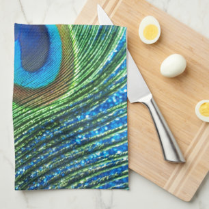 Glittery Blue Peacock Feather Still Life Towel