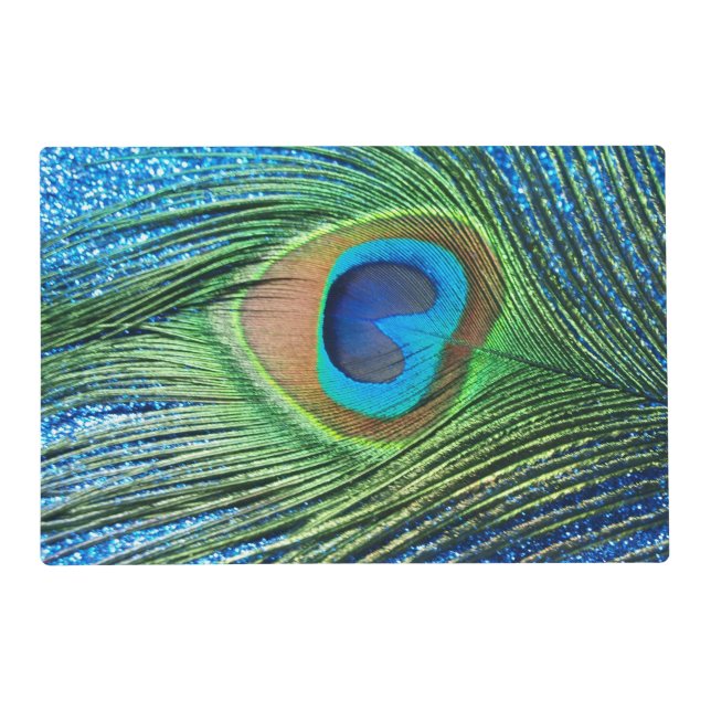 Glittery Blue Peacock Placemat (Front)