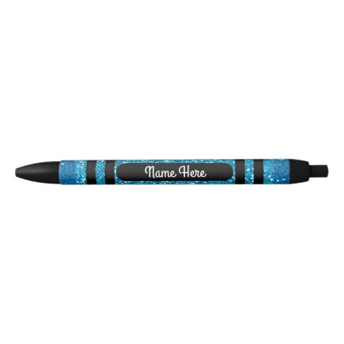 Glittery Blue Personalized Crayon  Black Ink Pen