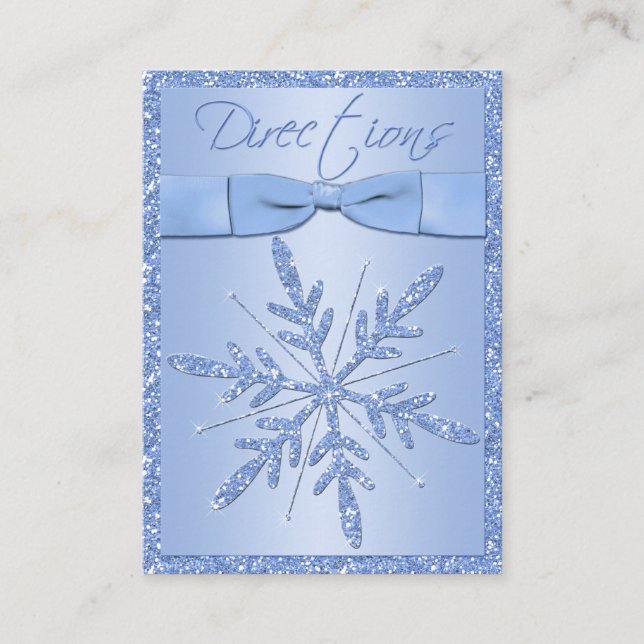 Glittery Blue Snowflake Directions Enclosure Card (Front)