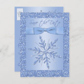 Glittery Blue Snowflake Save the Date Postcard (Front/Back)