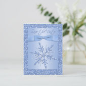 Glittery Blue Snowflake Save the Date Postcard (Standing Front)
