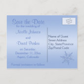 Glittery Blue Snowflake Save the Date Postcard (Back)