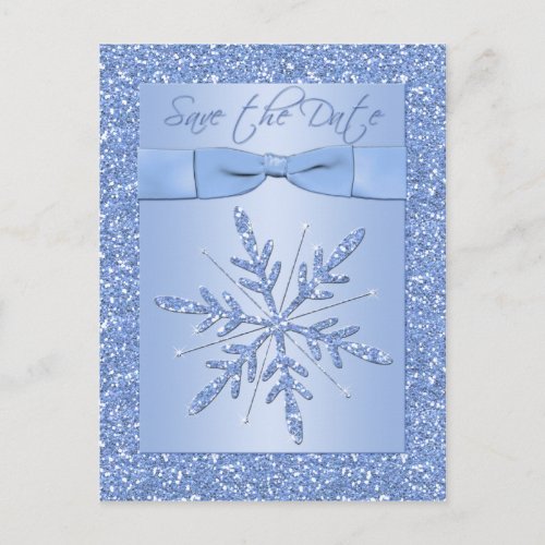 Glittery Blue Snowflake Save the Date Postcard