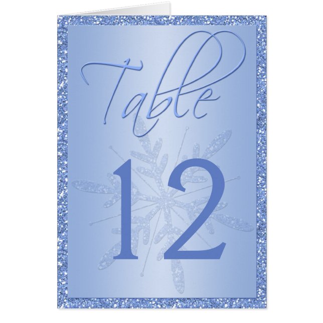Glittery Blue Snowflake Table Number Card (Front)