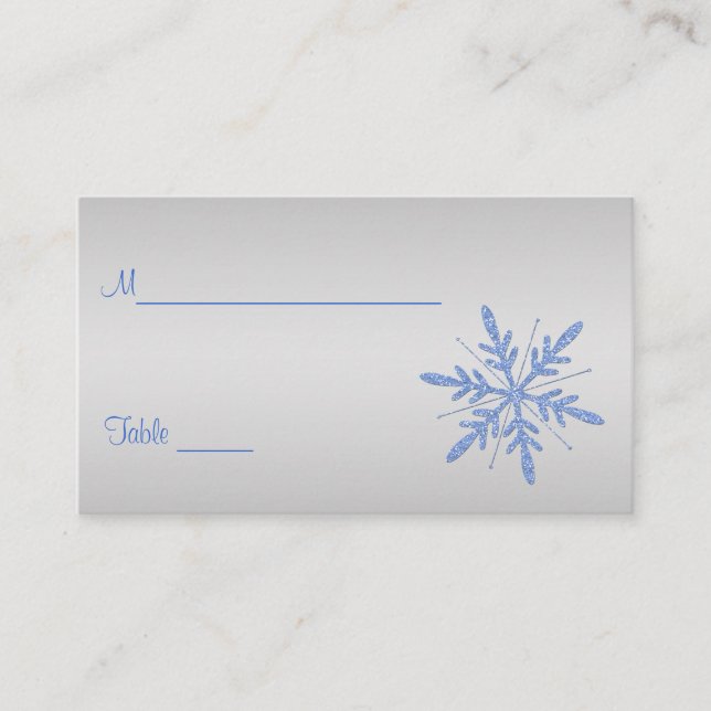 Glittery Blue Snowflakes Placecards (Front)