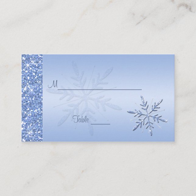 Glittery Blue Snowflakes Placecards (Front)