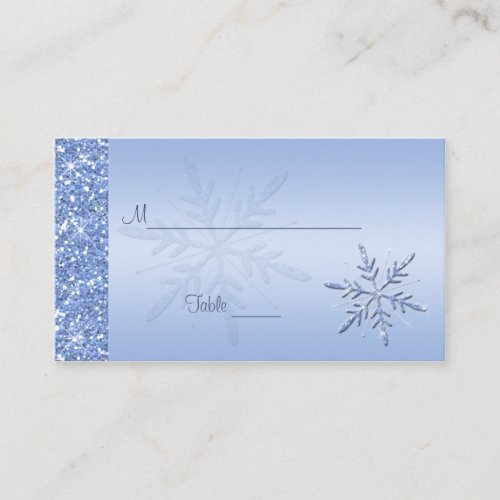 Glittery Blue Snowflakes Placecards Business Card Template