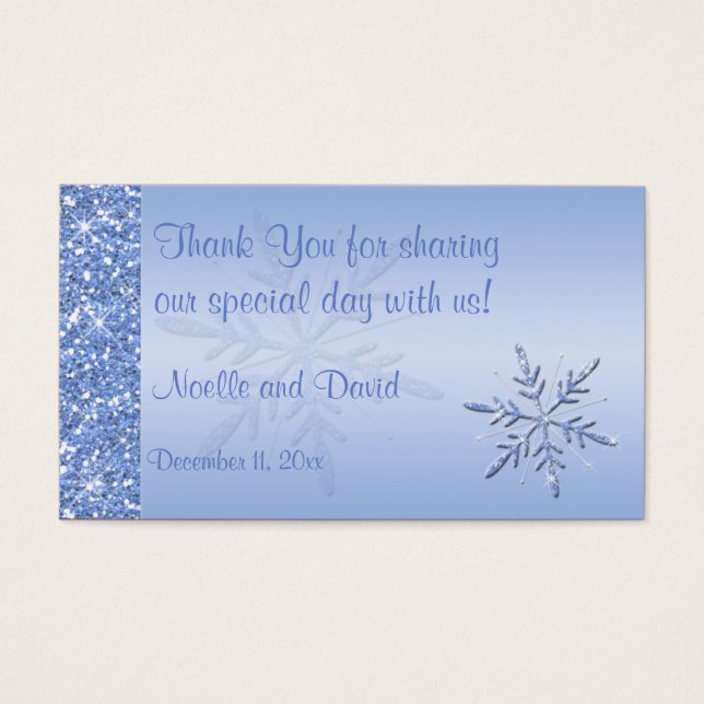 Glittery Blue Snowflakes Wedding Favor Tag (Front)