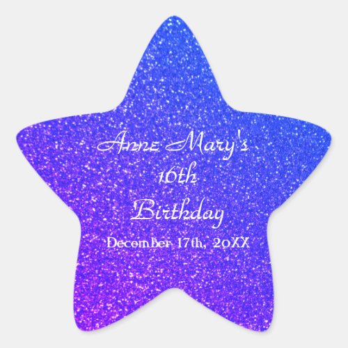 Glittery Blue Sparkle 16th Birthday Custom Name  Star Sticker