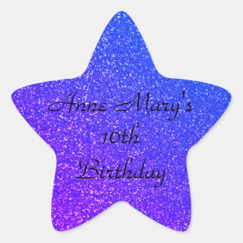 Glittery Blue Sparkle 16th Birthday Custom Name Star Sticker