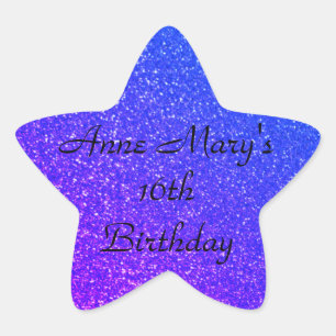 Glittery Blue Sparkle 16th Birthday Custom Name Star Sticker