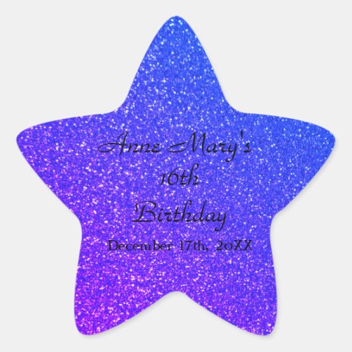Glittery Blue Sparkle Custom Name 16th Birthday Star Sticker