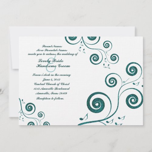 Glittery Blue Swirls Music Wedding Invitation