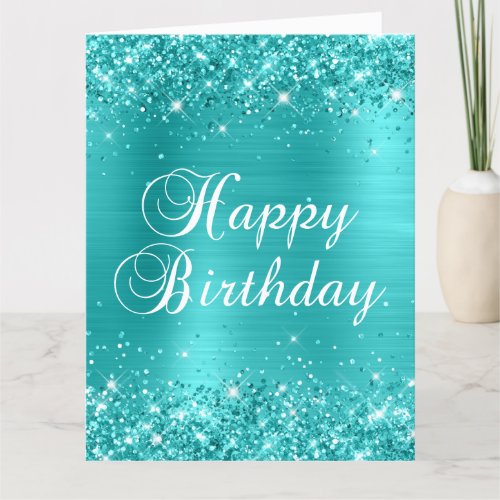 Glittery Blue Turquoise Big Happy Birthday Card
