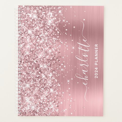 Glittery Blush Pink Foil Swash Signature Planner