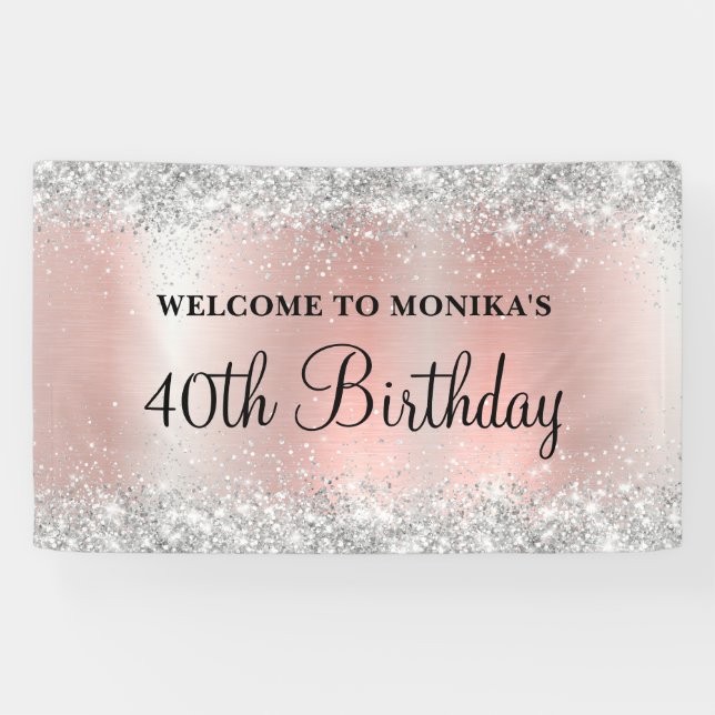 Glittery Blush Rose Foil 40th Birthday Welcome Banner (Horizontal)