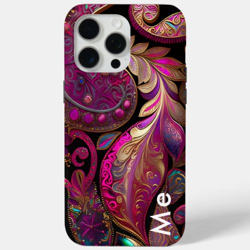 Glittery  Bohemian PaisleyFuchsiaPink iPhone 15 Pro Max Case