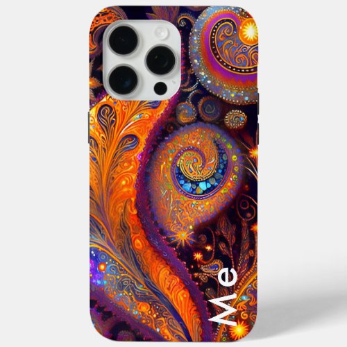 Glittery  Bohemian PaisleyOrangeFuchsia iPhone 15 Pro Max Case