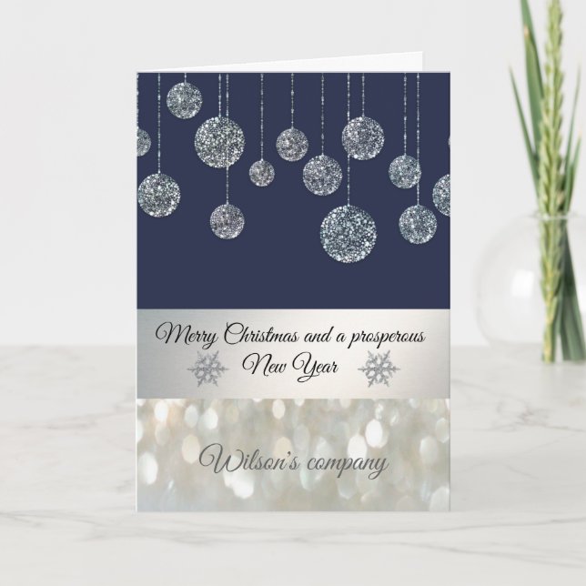 Glittery bokeh Christmas balls  corporate Holiday Card (Front)