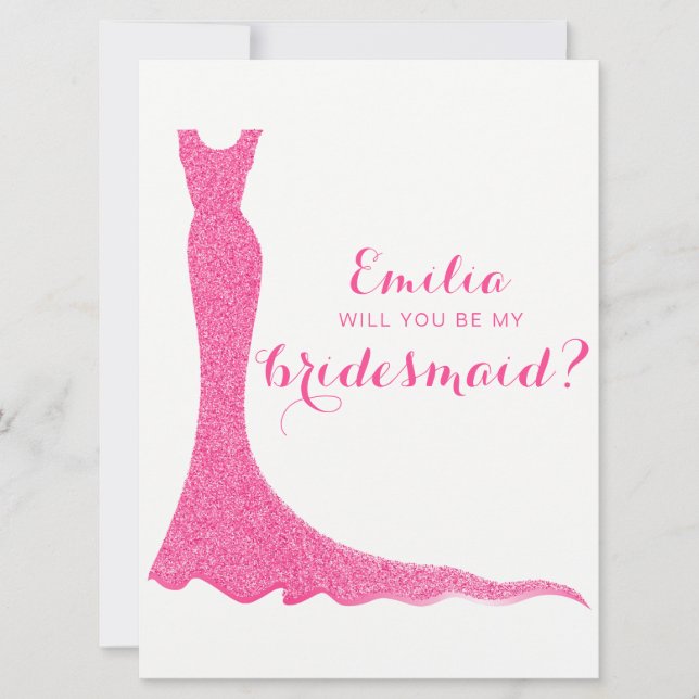 Glittery bridesmaid dress invitation (Front)