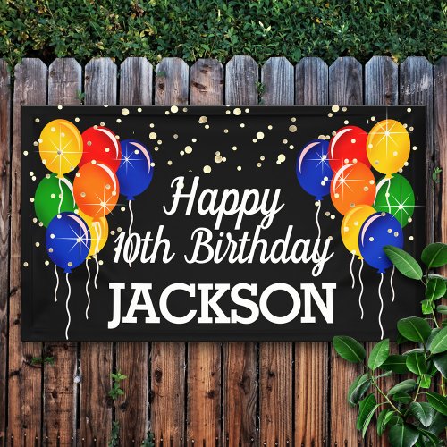 Glittery Bright Color Balloons Happy Birthday Banner