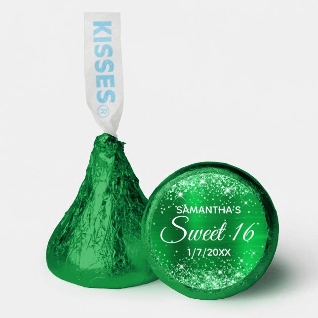 Glittery Bright Green Ombre Foil Sweet 16 Hershey®'s Kisses® (Front)