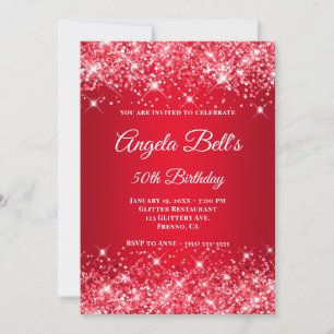 Glittery Bright Red Ombre Fancy Monogram Invitation